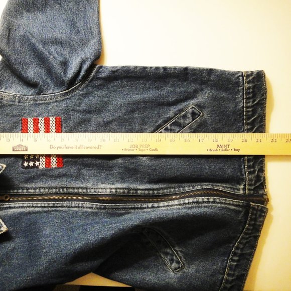 Agapo Denim Jeans Jacket Embroidered USA Flag - Picture 10 of 11